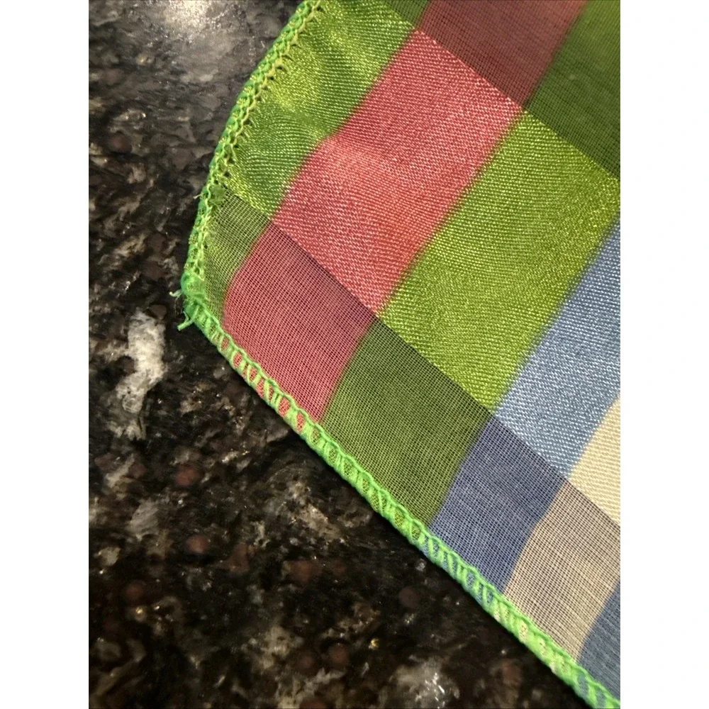 Sheer Striped Silk Scarf Stripe Plaid  Pink Sage Green Blue Cream Multi Organza - Picture 6 of 8